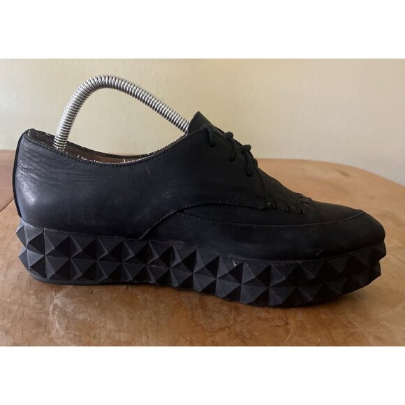 Jeffrey Campbell Women's Biafra Lace Up Sz 10 Platform Black Leather Shoe Oxford - Picture 1 of 10
